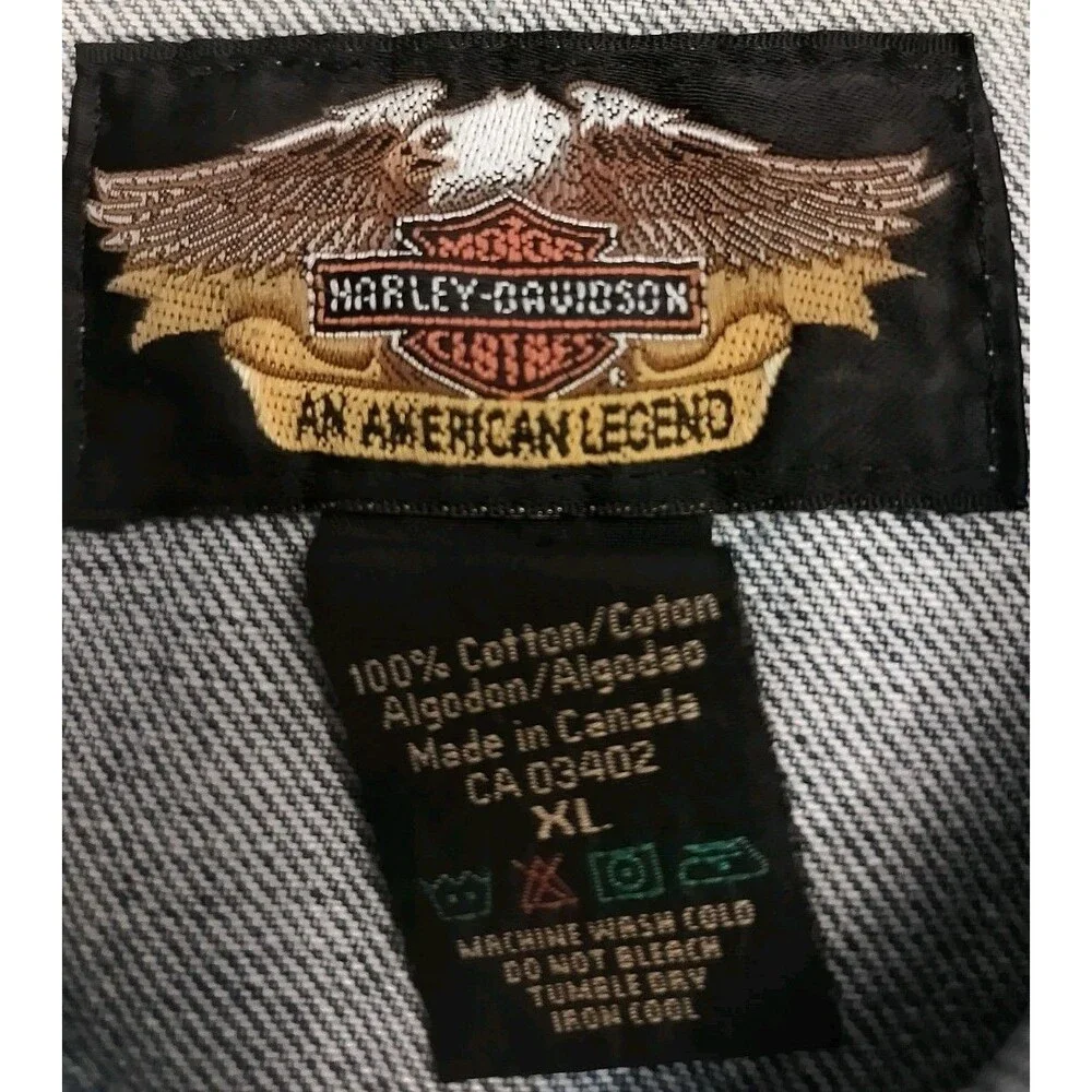 Vintage Harley Davidson Blue Jean Denim Vest Jacket Embroidered Logo Back XL